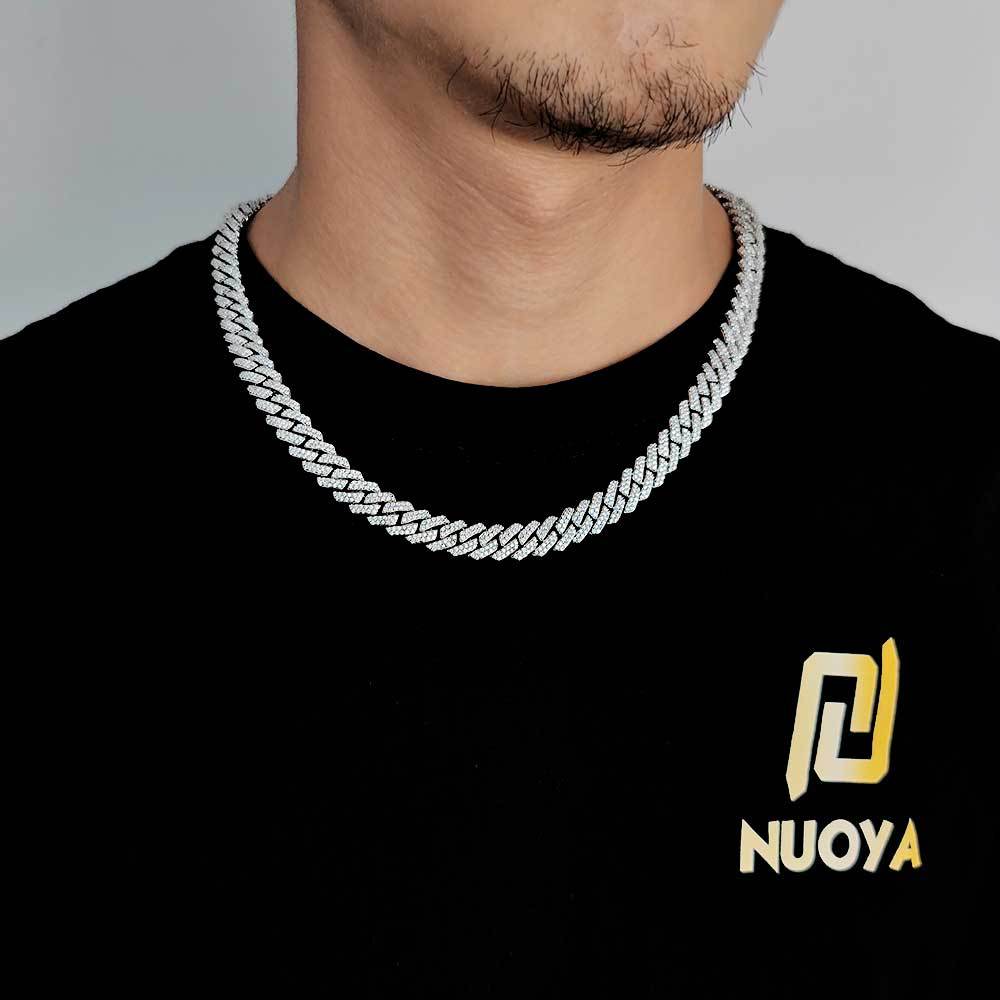 European and American cross-border jewelry s925 silver necklace, a trendy brand 10mm Moissanite rhombic Cuban chain men's necklace