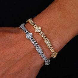 European and American 6mms925 silver four-leaf clover Cuban chain Moissanite bracelet, high-end cross-border jewelry customization