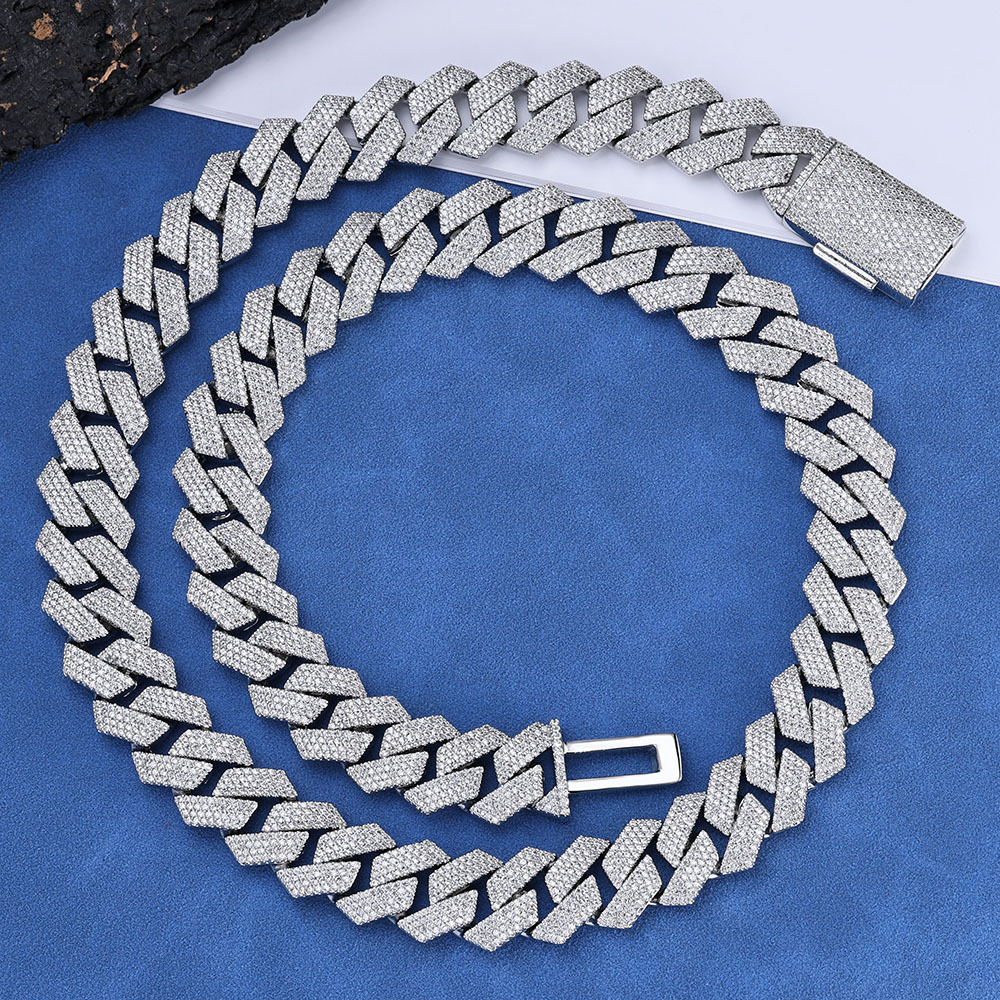 Custom-made men's four-row zircon diamond-shaped Cuban chain with a 15mms925 cross-border flip-top buckle from Europe and America - Image 9