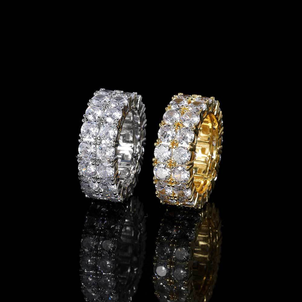Cross-border European and American jewelry double-row zircon rings, trendy brand fashion full diamond 18K gold men's rings wholesale - Image 8
