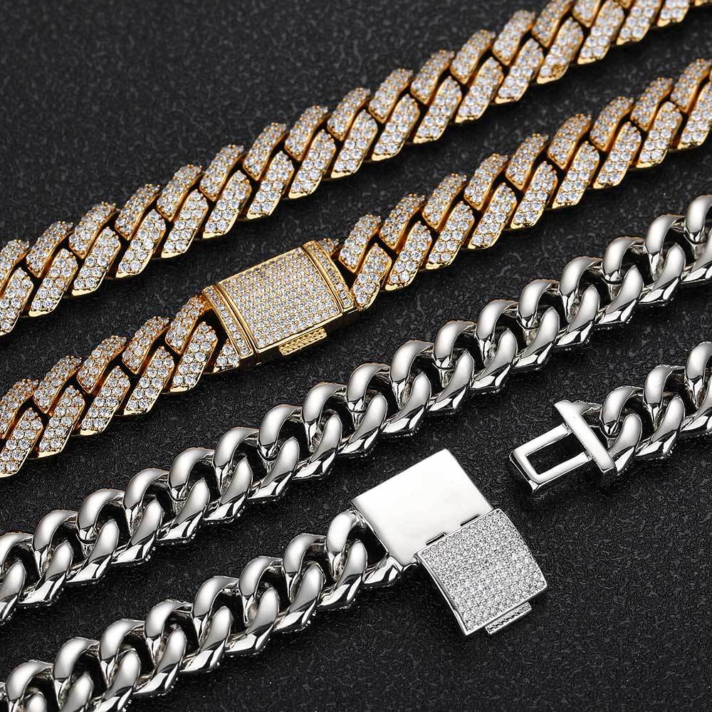 European and American cross-border jewelry s925 silver necklace, a trendy brand 10mm Moissanite rhombic Cuban chain men's necklace - Image 5