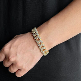 A cross-border 15MS 925 silver Cuban chain with T-square moissanite bracelet from Europe and America, exuding a light luxury and high-end charm