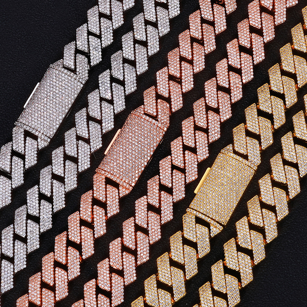 Custom-made men's four-row zircon diamond-shaped Cuban chain with a 15mms925 cross-border flip-top buckle from Europe and America - Image 8