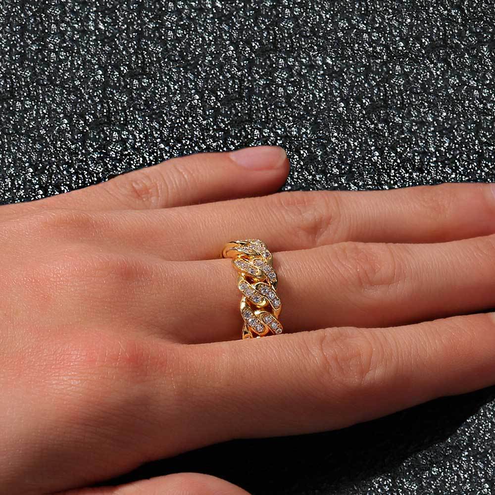 Cross-border European and American bestsellers: 8mm single-row zircon Cuban ring, popular 18K gold men's ring wholesale