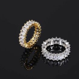 European and American 6mm single-row T-shaped zircon ring, real gold electroplated, personalized design hiphop couple ring for men and women