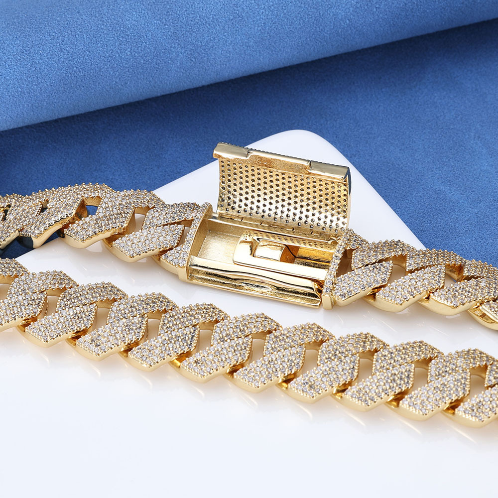 Custom-made men's four-row zircon diamond-shaped Cuban chain with a 15mms925 cross-border flip-top buckle from Europe and America - Image 6