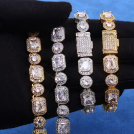 Custom-made 10MS 925 sterling silver necklace with square and round zircon rock sugar chain from Europe and America