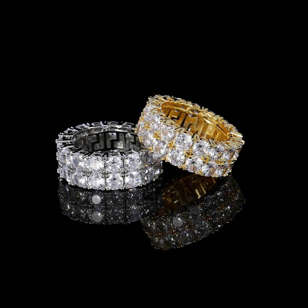 Cross-border European and American jewelry double-row zircon rings, trendy brand fashion full diamond 18K gold men's rings wholesale - Image 5
