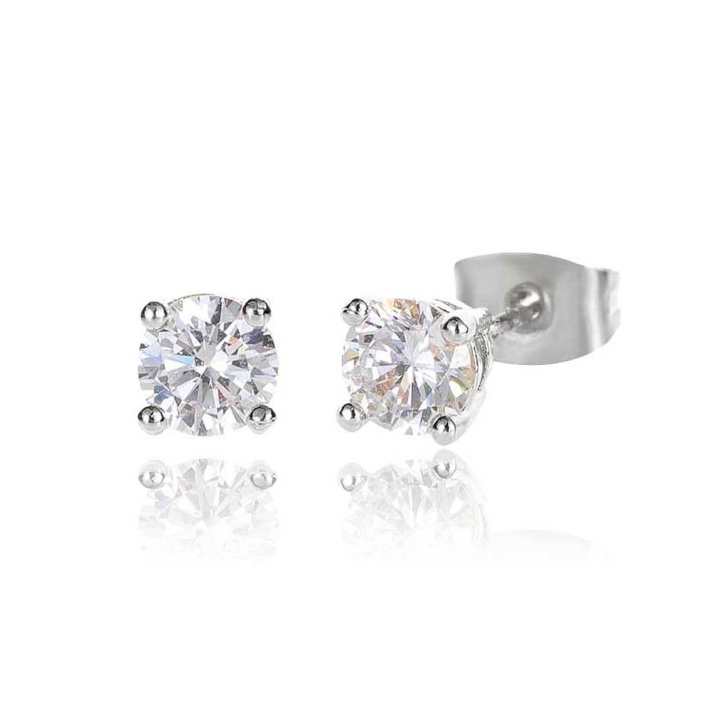 High-quality, simple and elegant men's and women's earrings featuring 925 silver round moissanite four-prong stud earrings from Europe and America - Image 4