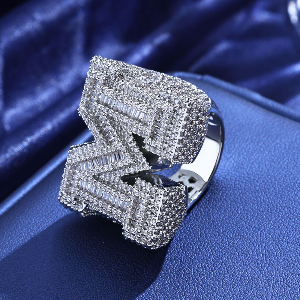 Custom-made s925 silver moissanite English letter ring for women, a niche and high-end accessory ring from Europe and America - Image 3