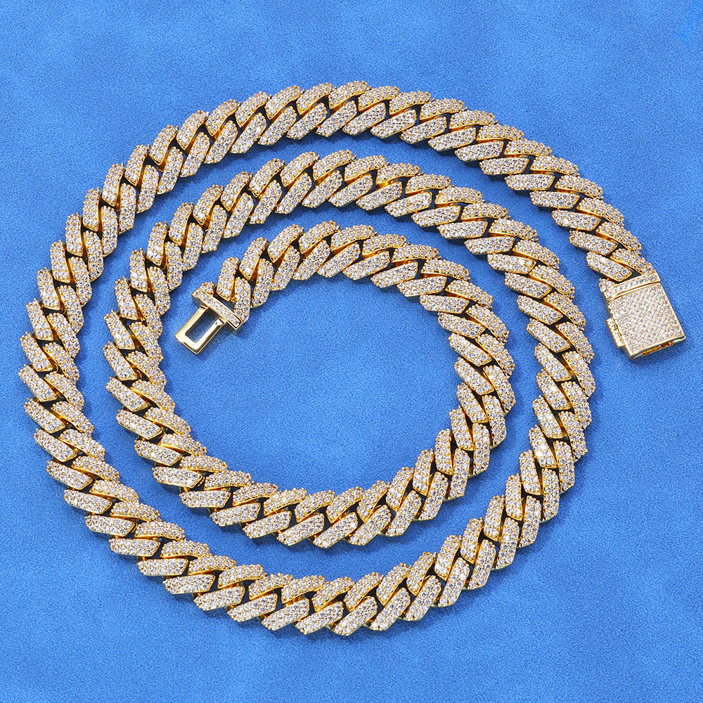 European and American cross-border jewelry s925 silver necklace, a trendy brand 10mm Moissanite rhombic Cuban chain men's necklace - Image 2