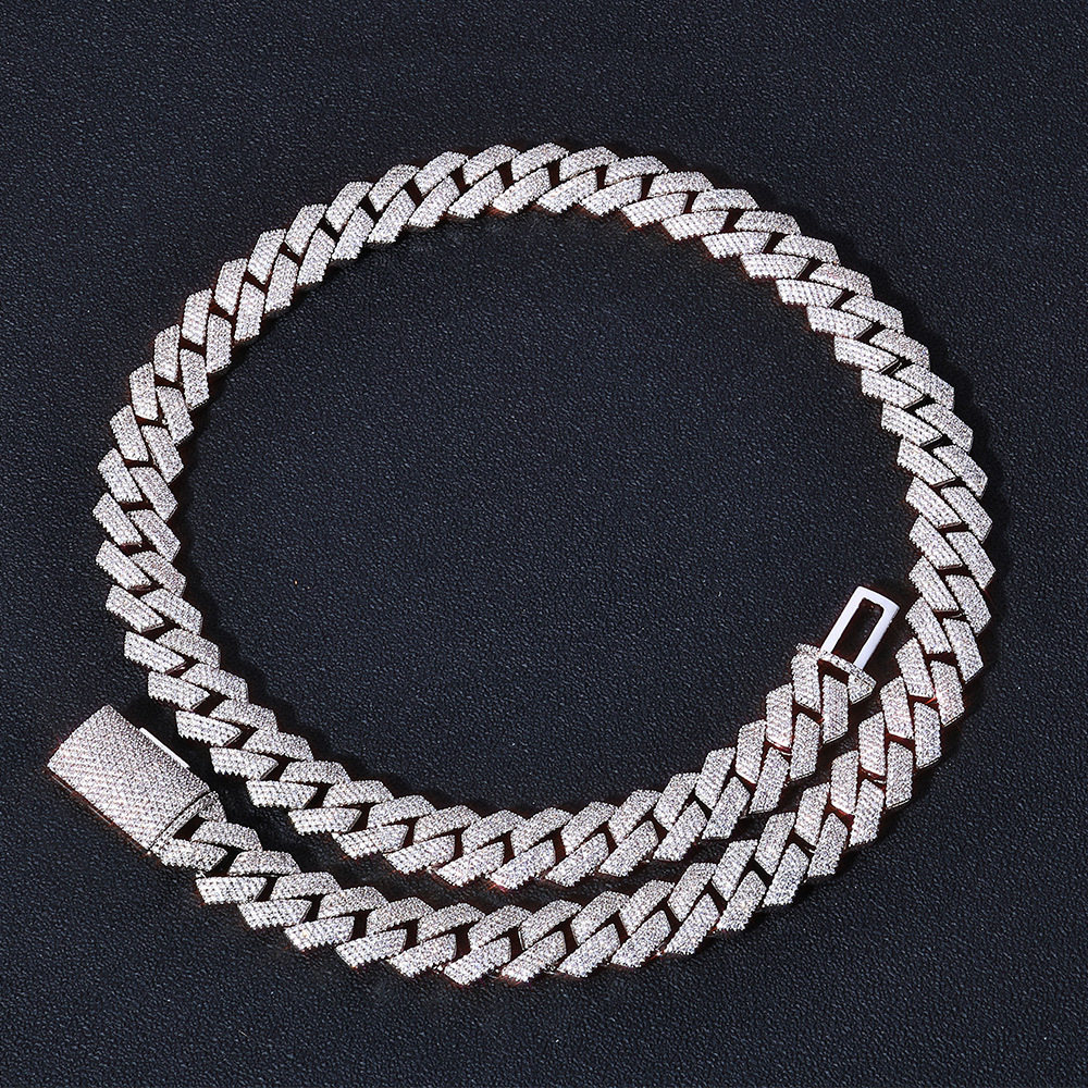 Custom-made men's four-row zircon diamond-shaped Cuban chain with a 15mms925 cross-border flip-top buckle from Europe and America - Image 4