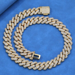 Custom-made 15MS 925 sterling silver necklace with double rows of zircon diamond-shaped Cuban chains from Europe and America