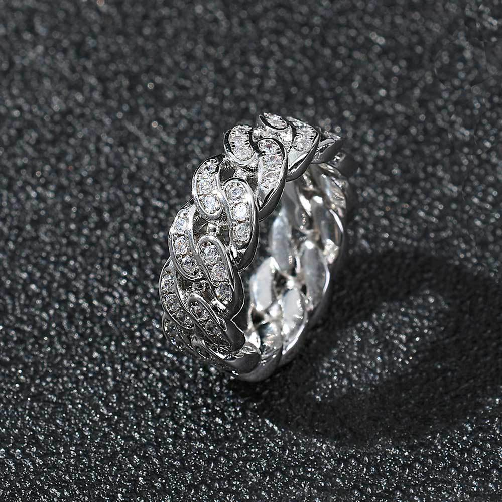 Cross-border European and American bestsellers: 8mm single-row zircon Cuban ring, popular 18K gold men's ring wholesale - Image 2