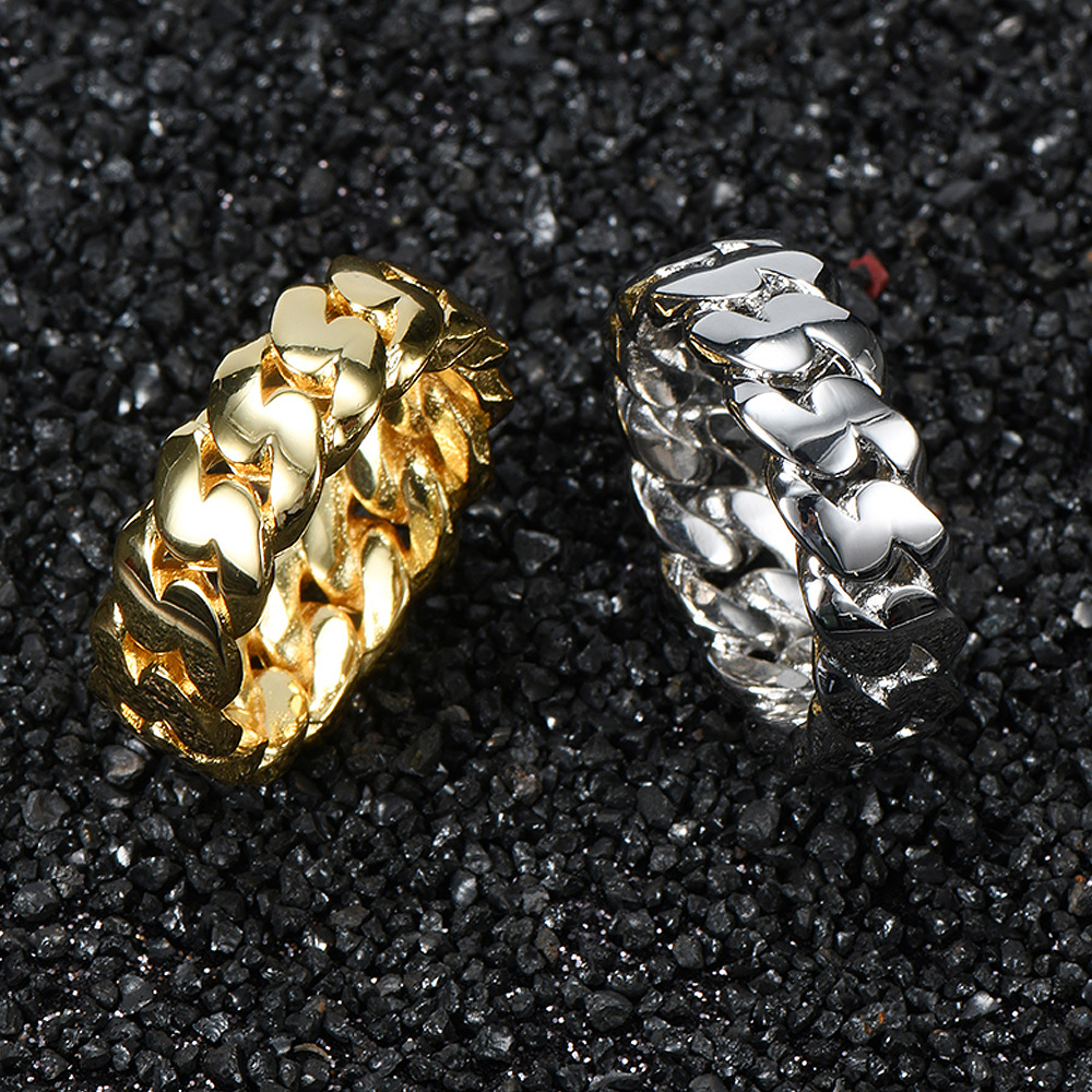 Cross-border European and American simple 8mm smooth Cuban chain ring, real gold electroplated trendy hiphop men's ring - Image 8