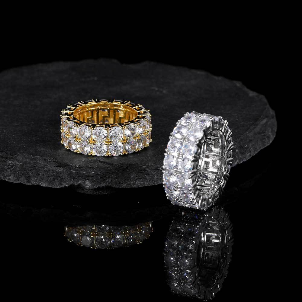 Cross-border European and American jewelry double-row zircon rings, trendy brand fashion full diamond 18K gold men's rings wholesale - Image 6